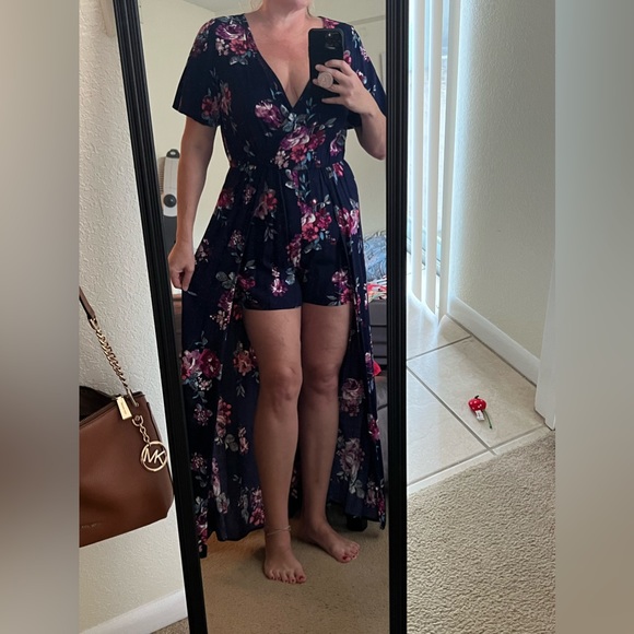 Floral Navy Jumpsuit - Picture 1 of 3